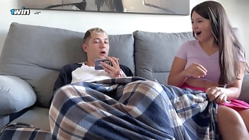 1WINPORN Step Sister Came Home Early And Caught Step Brother Jerking Off and Handjob Him While Watching Porn!