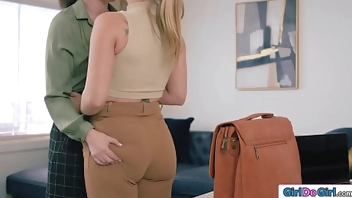 Secretary licked and strapon fucked by dominant lesbian boss