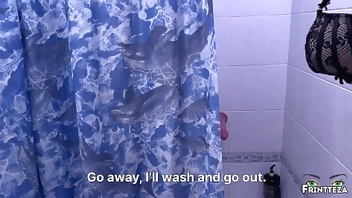 Stepson spies on his StepMom in the shower, stepmother suck two dicks, creampie in stepmom