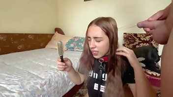 Troathfuck cum in hair and pee after hairbrush