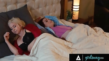 GIRLSWAY - Bored Brunette Wants Stepmom Christie Stevens' Attention! Devours & Rough Rides Her Pussy