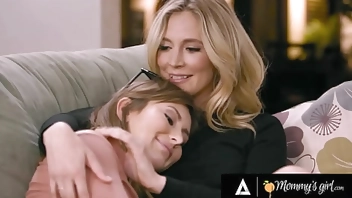 MOMMY'S GIRL - Horny Brunette Teen Seduces Gorgeous & Curious Stepmom Into Anal Fingering