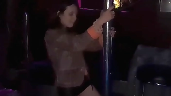 Short, skinny and young girl sitting and wiggling on a dick in the swing club booth