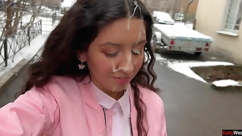 Fucked and went to college with cum on her face - Cumwalk