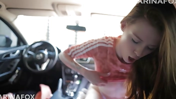 Stepfather Fucked Stepsister in Stepmom's Car POV