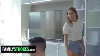 FamilyStrokes - Gorgeous Babe Offers Her Pussy To Stepbro For Some Extra Cash