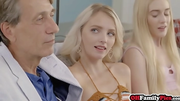 Petite teen stepdaughters Kate Bloom and Emma Starletto swapped and fucked by their perverted stepdads