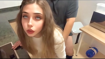 18 year old stepdaughter has sex in the kitchen, The fat stepfather cums inside her