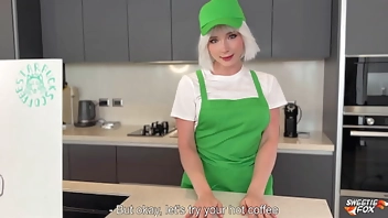 Blonde Barista in Shorts Offered to Rough Fuck Her Hot Holes Instead of Coffee POV