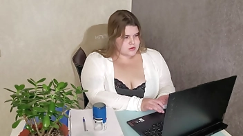 Boss fucked BBW sextress's huge ass and cum on her big juicy tits