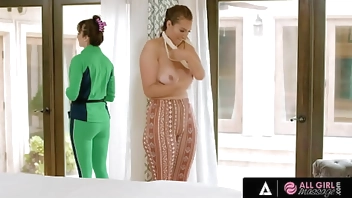 ALL GIRL MASSAGE - Nervous Bella Rolland Gets Her 1st Massage And She Gets An Unforgettable One