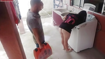 Married housewife pays washing machine technician with her ass while cuckold is away