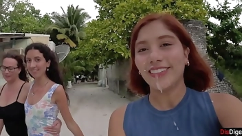 Group sex - 3 girls and 1 lucky guy, fucked in turns and cum on face - Cumwalk