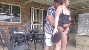 Neighbours wife outdoor upskirt fuck while he is at work