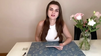 Stepmother cums hard over her pants when she was caught by stepson in the office