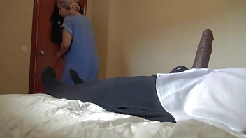A French Muslim maid is disturbed when she sees his big black cock