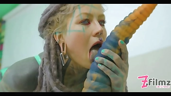 Extreme TATTOO dreadhead ANAL riding huge TOY