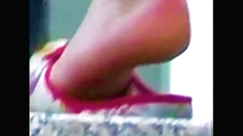 Girl  friend slips out of her ballerinas flats with her sweaty feet shoeplay