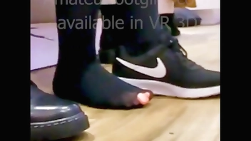 Stinky nylons wiht hole stinky boots and airs her dirty black nylon wiht hole feet stinky feet nylon