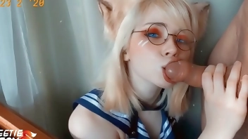 Sweetie Fox Blowjob Dick Neighbor and Cum in Mouth