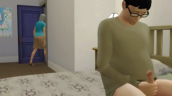 step Mother catches her Fat SON masturbating And it helps him have first sex with her