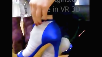 Girlfriend tries high heels with stinky socks shoeplay dipping dangling