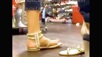 My girlfriend tries out sandals with her sweaty feet , sandales shoes, Shoeplay, Barefoot