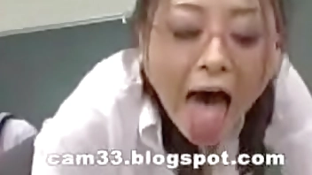 Hot japanese teacher kissing and spitting