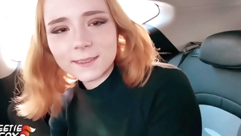 Redhead Suck Dick Taxi Driver and Cum Swallow in the Car - POV