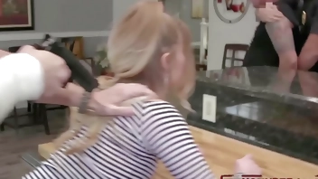 Cops have rough sex with teen babe in front of her boyfriend