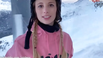 - Daring amateur risky public swallow on the teleferic