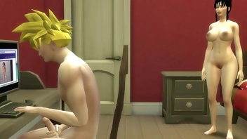 Milk Cacha a su Hijastro Gohan Masturbándose Madrastra Follada Delante su Marido