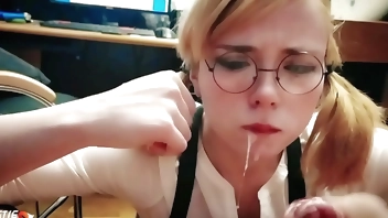 Honey Teenager Deep Sucking Big Cock - Cum in Mouth