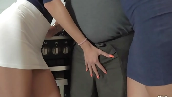 Fat grandpa fucks skinny teens cums in their mouths