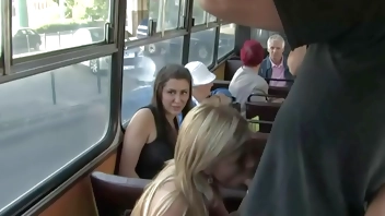 Blonde gets facial in public bus