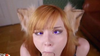 Redhead Sucks Big Sex Toys before Spanking Butt - Cumshot