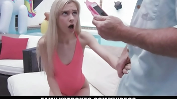 FamilyStrokes - Blonde Teen (Chanel Shortcake) Gets Caught By StepGrandpa And Sucks His Dick