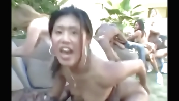 Destiny Deville and Asia Rain MULTICULTURAL ORGY w/ White, Brown & Yellow Pussies v 5 BBCs