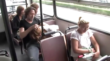 Chestnut babe fucking in public bus