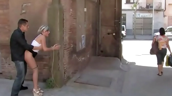 Blonde gets fucked in hidden alley