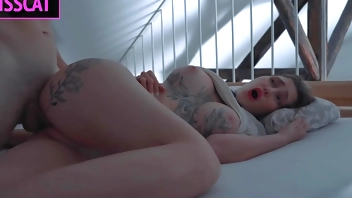 Step sister dreams of big cock and get accident creampie in share bed after fucked with step brother