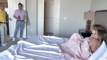 FamilyOrgasm - Men of the House Play with Their Daughters after Catching Them at Bed