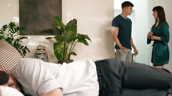 Huge tits MILF stepmom Lexi Luna fucks stepson in the same room as husband