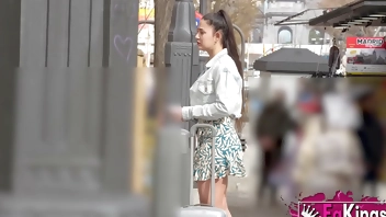 Hot Spanish tourist babe Nuria looks for random guys to pick up in the street!