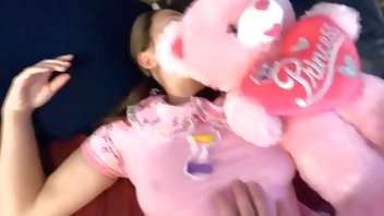 Tiny stepdaughter takes stepfather's creampie in her tight pussy