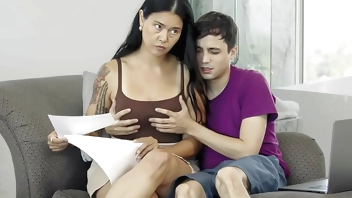 Hot step Mom Helps Her step Son Study While Touching her Tits