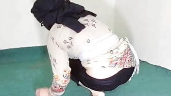 Big Ass Amateur Indian Muslim Maid Showing Big ass through Black Transparent Pajama while cleaning room in clear hindi audio
