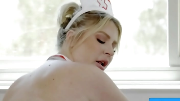 Blonde BBW nurse sucking dick and seduces patient with her big butt - Jenna Starr, Nathan Bronson