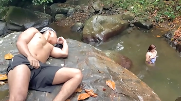 Fucked outdoors in the Rio Pance in Cali Colombia with a stranger who masturbates watching me - Celeste Alba & Angel Cruz