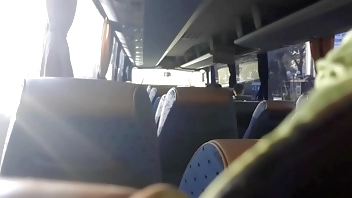 Blowjob on a public bus. Cute blonde set next to me and sucked and swallow cum - Full Video